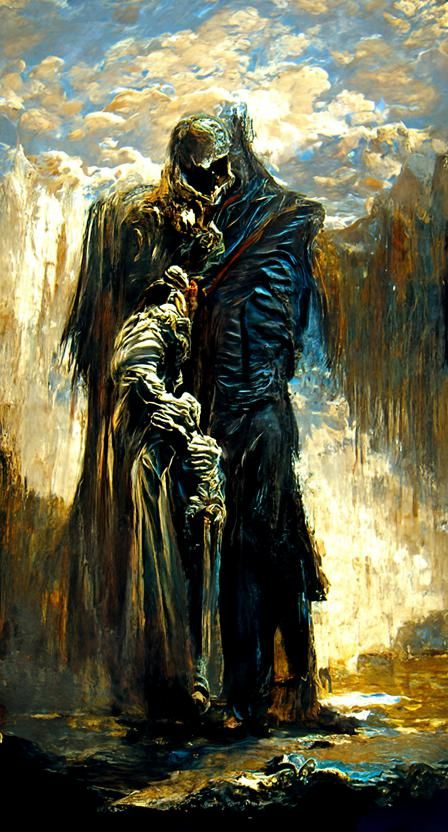 Sinister Figures Side by Side in Oil Painting