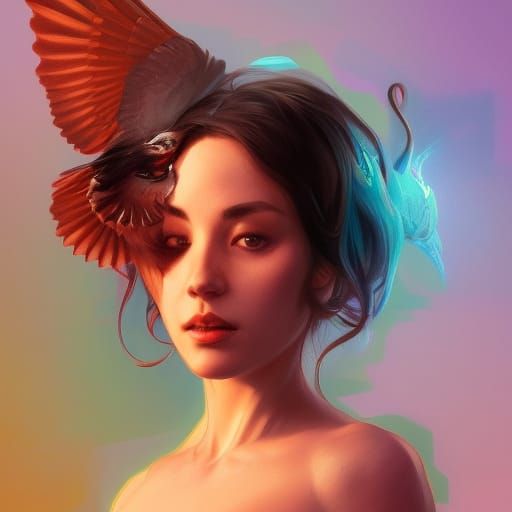 Hyperdetailed Bird Portrait in Triadic Colors