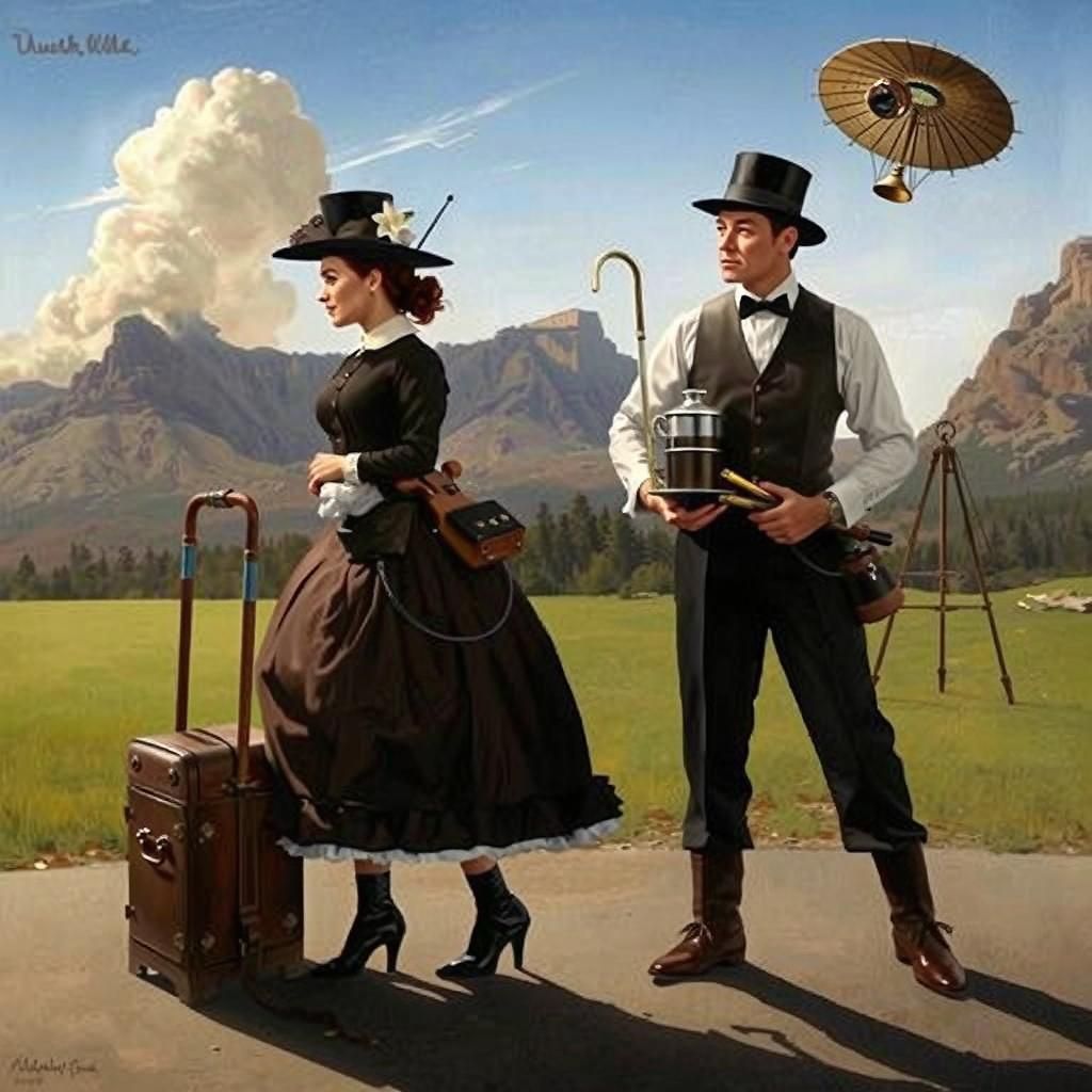 Steampunk Juxtaposition Art in Hyperrealist Style