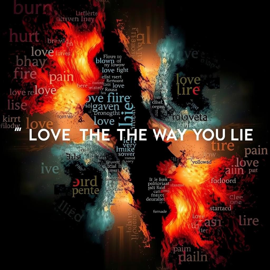 Fiery Typography Scene with Love and Lies