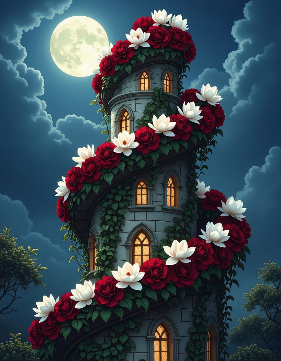 Crimson Carnation Castle Under Moonlight