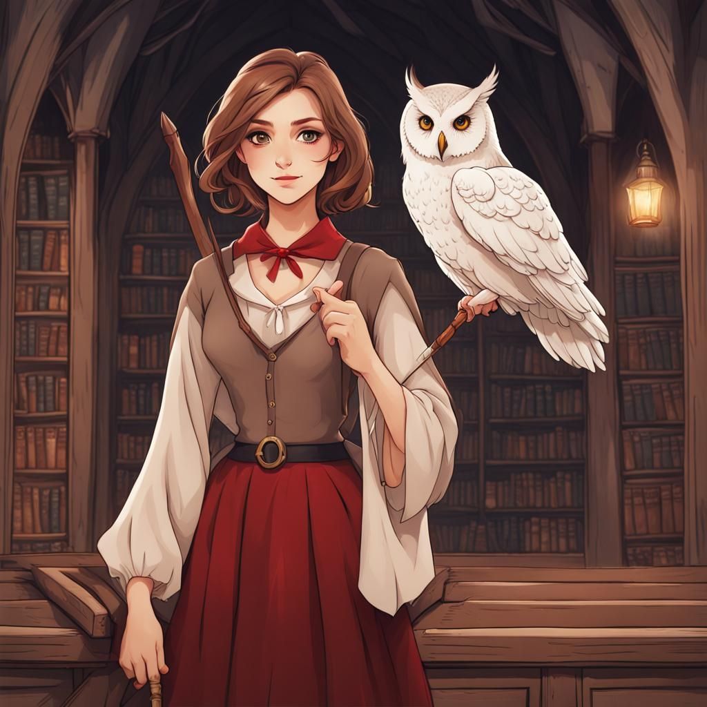 Beautiful Hogwarts Witch with Owl, Fantasy Art