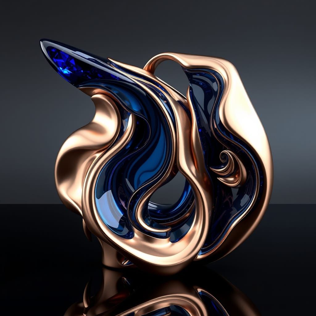 Futuristic Liquid Sapphire Sculpture in Rose Gold