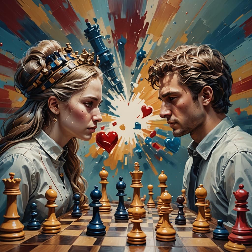 Hyperrealistic Chess Game with Brain and Heart Pieces