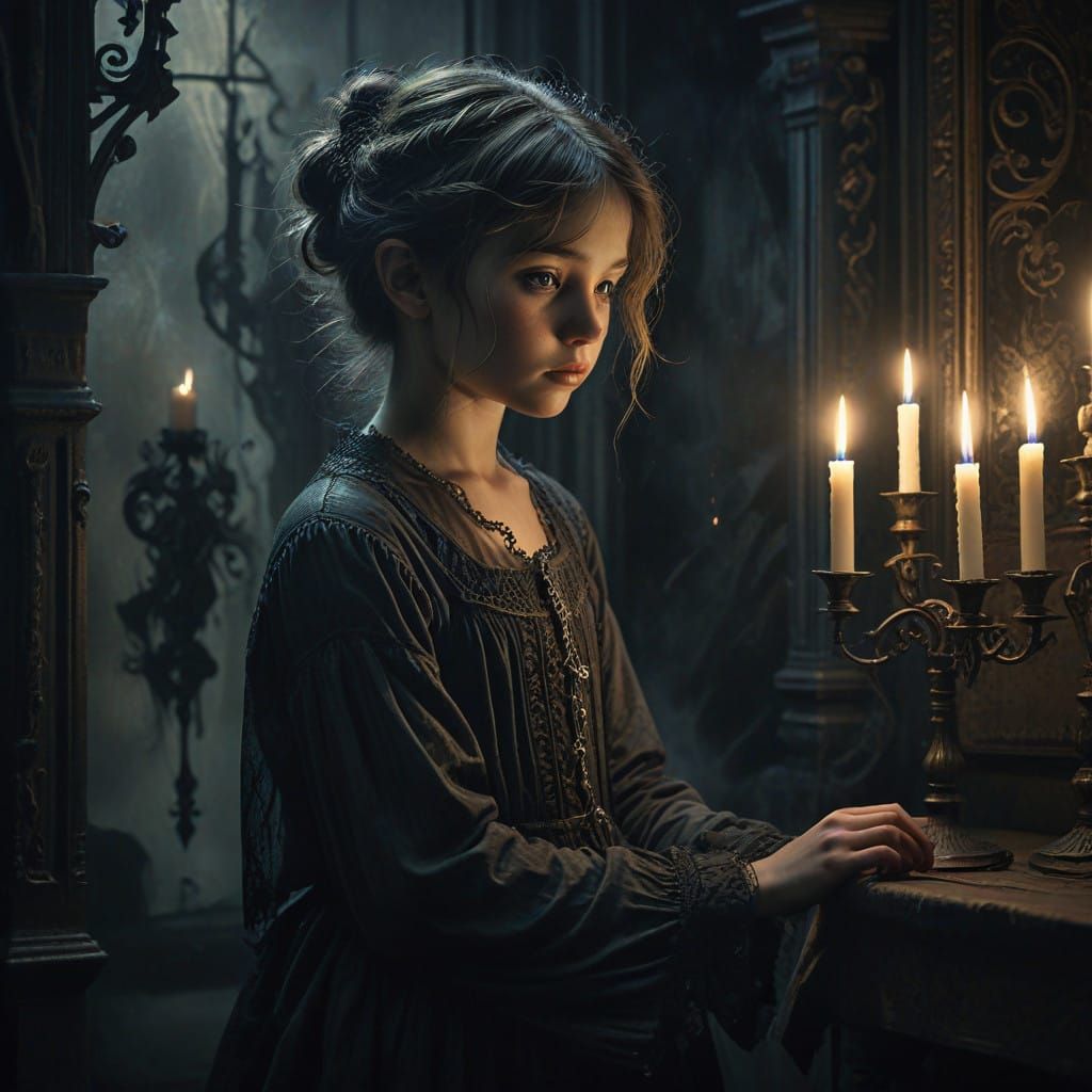 Victorian Child Fights Darkness in Expressive Charcoal Art