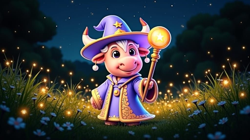 Cute Calf Wizard with Glowing Staff