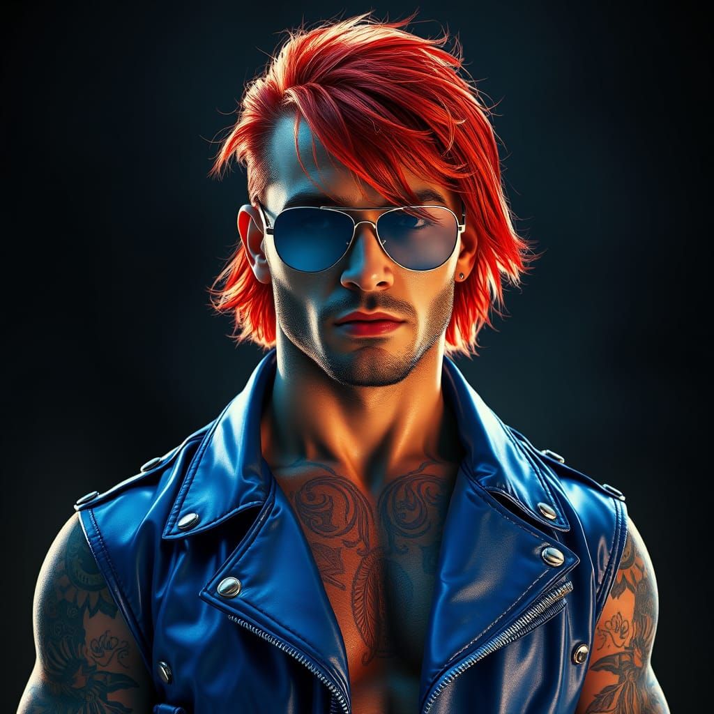 Epic Wrestler Portrait in Cyberpunk Art Nouveau Style