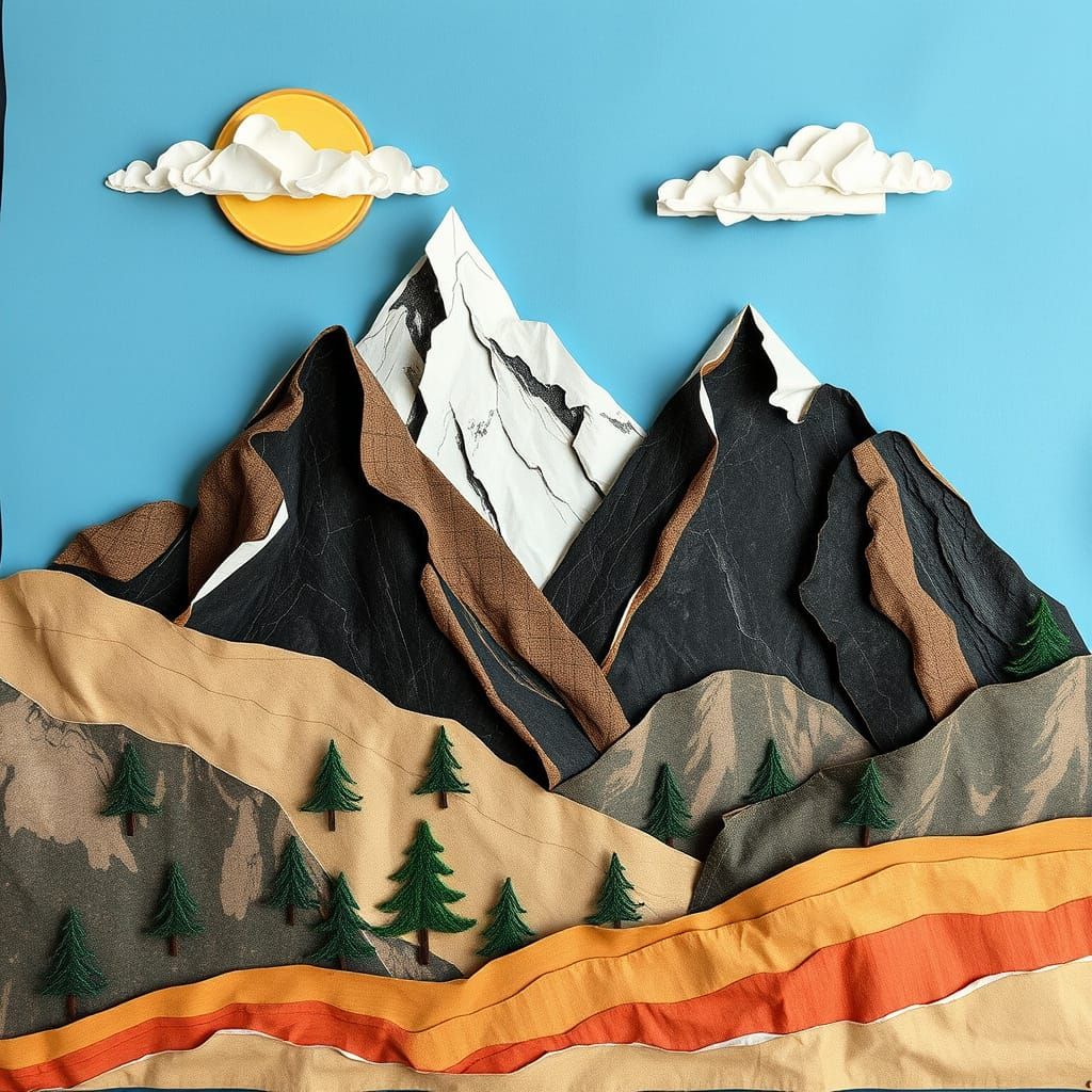 Abstract Paper Mountains in Embroidered Style