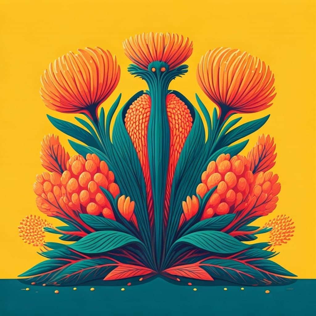 Vibrant Botanical Pop Art with Ben-Day Dots and Triadic Colo...