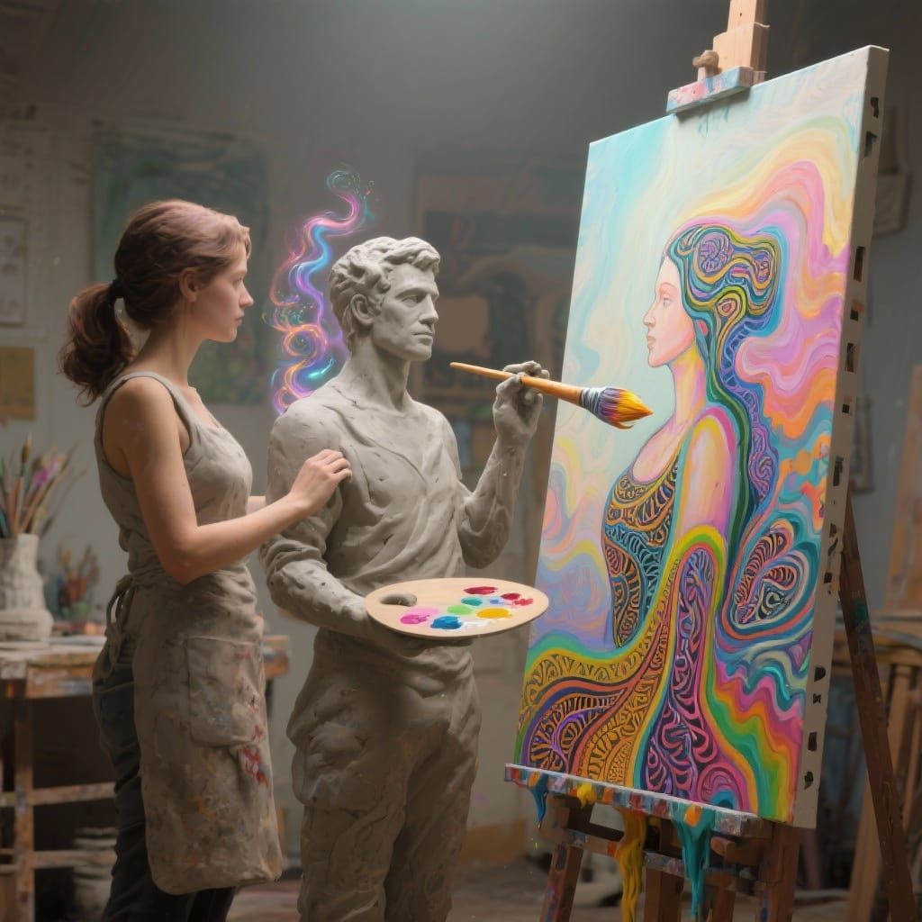 Sculptor Creates Painter, Who Paints Her Back
