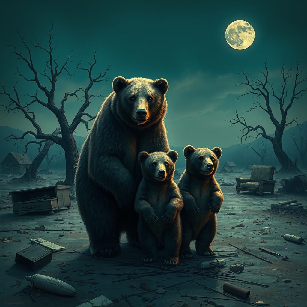Surreal Bear Family Struggles with Homelessness