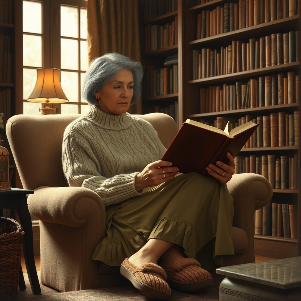 Woman Reading in Cozy, Nostalgic Realism