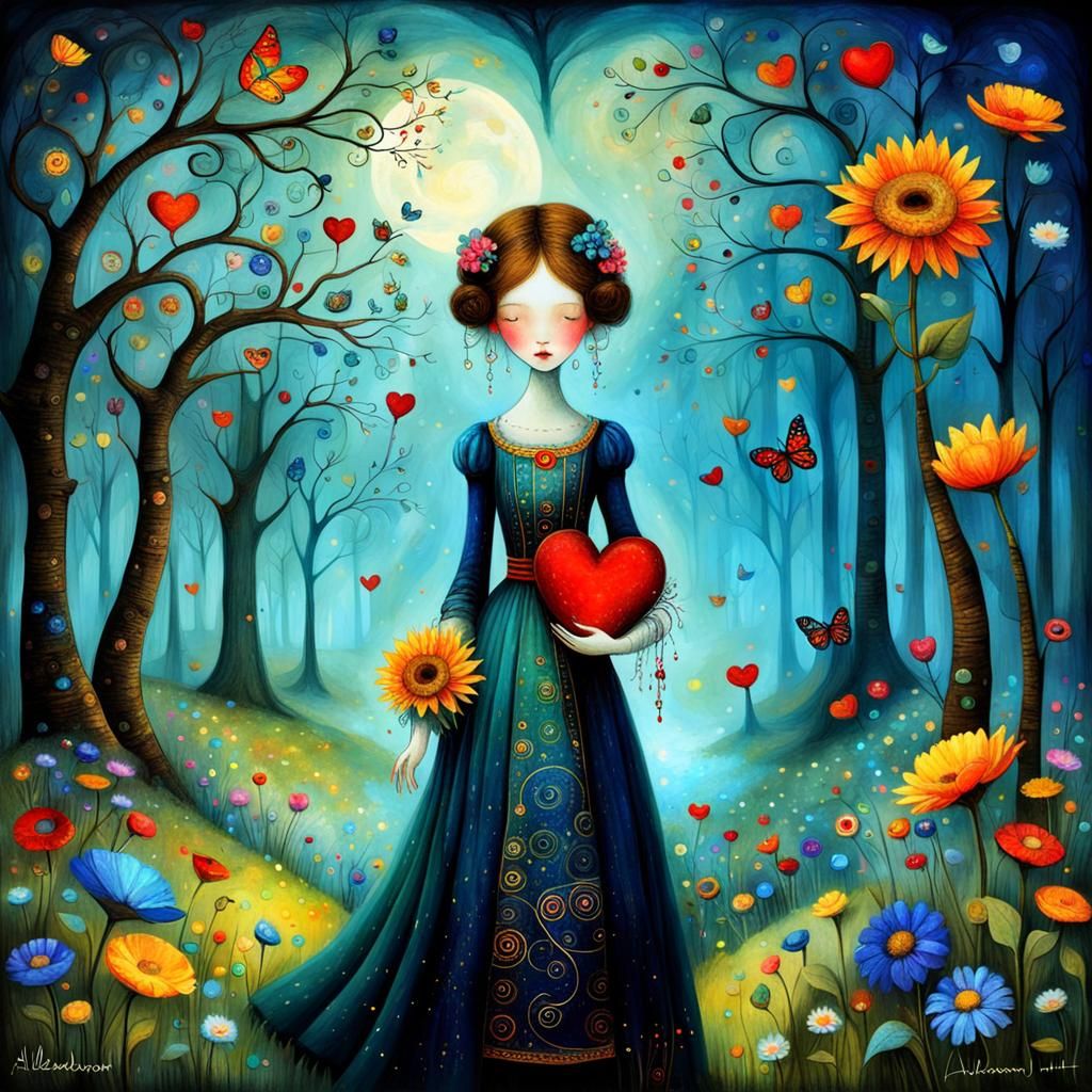 Abstract Heartscape in Art Nouveau Style