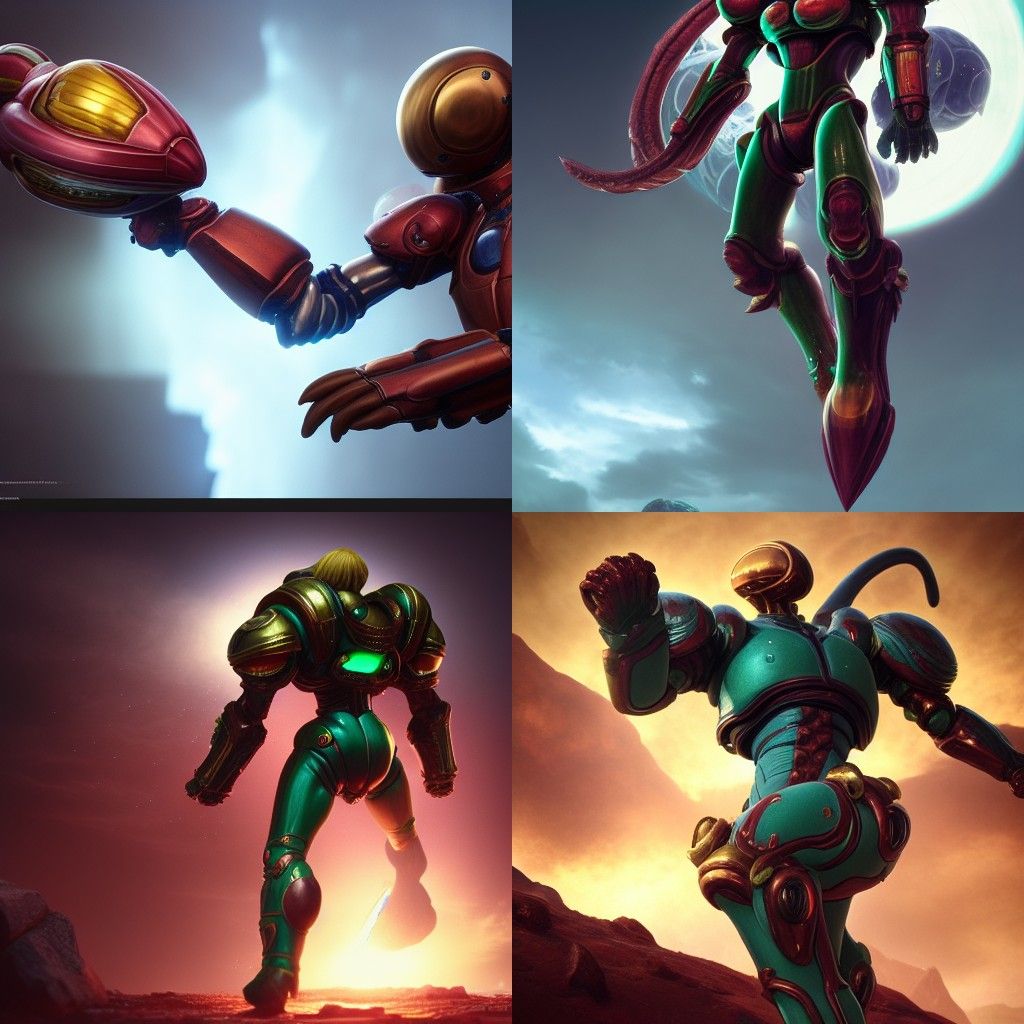 Samus Aran Knight Portrait in Hyperrealism Style