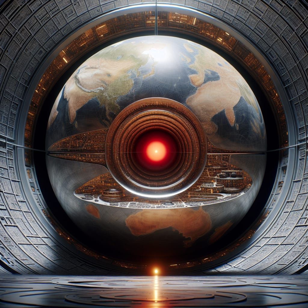 Interior of Metallic Sphere Lit by Red Dwarf Star