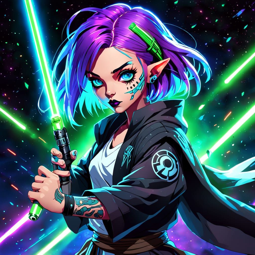 Cyberpunk Anime Jedi in Neon Glow