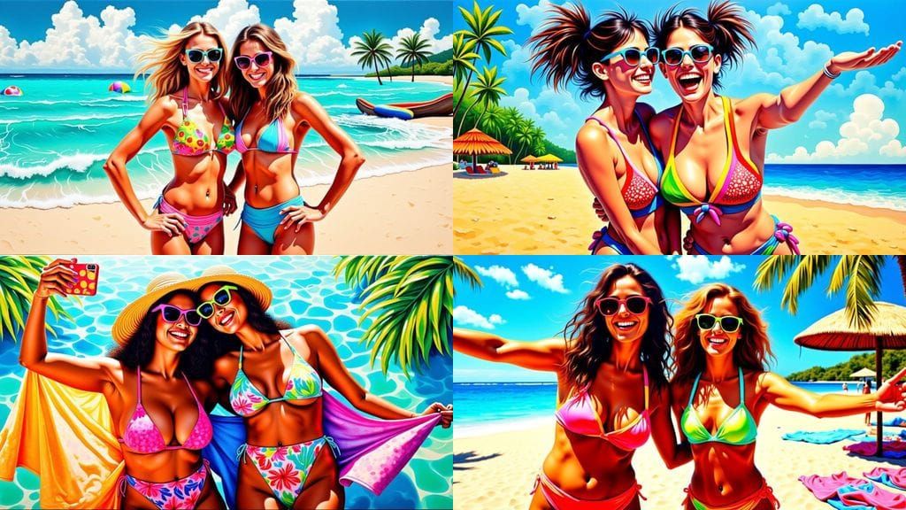 Happy Tomboy Twins in Modern Impasto Selfies