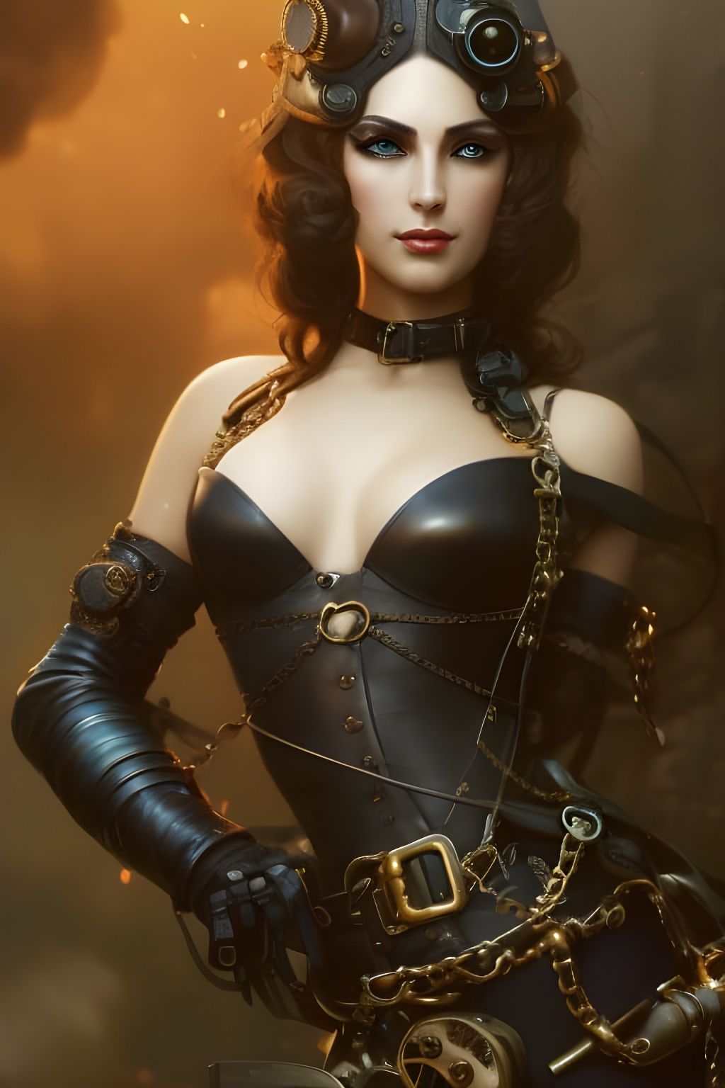 Steampunk Woman Portrait in Art Nouveau Style