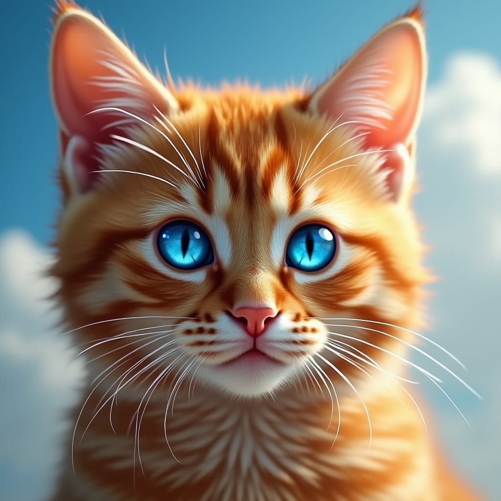 Ginger Tabby Cat Portrait with Piercing Blue Eyes