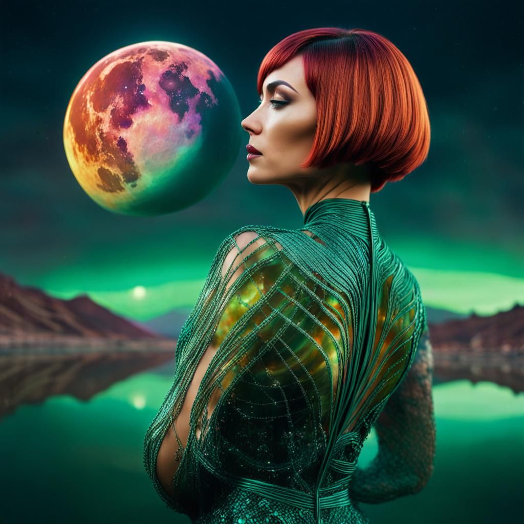 Double Exposure Portrait: Woman and Alien Planet