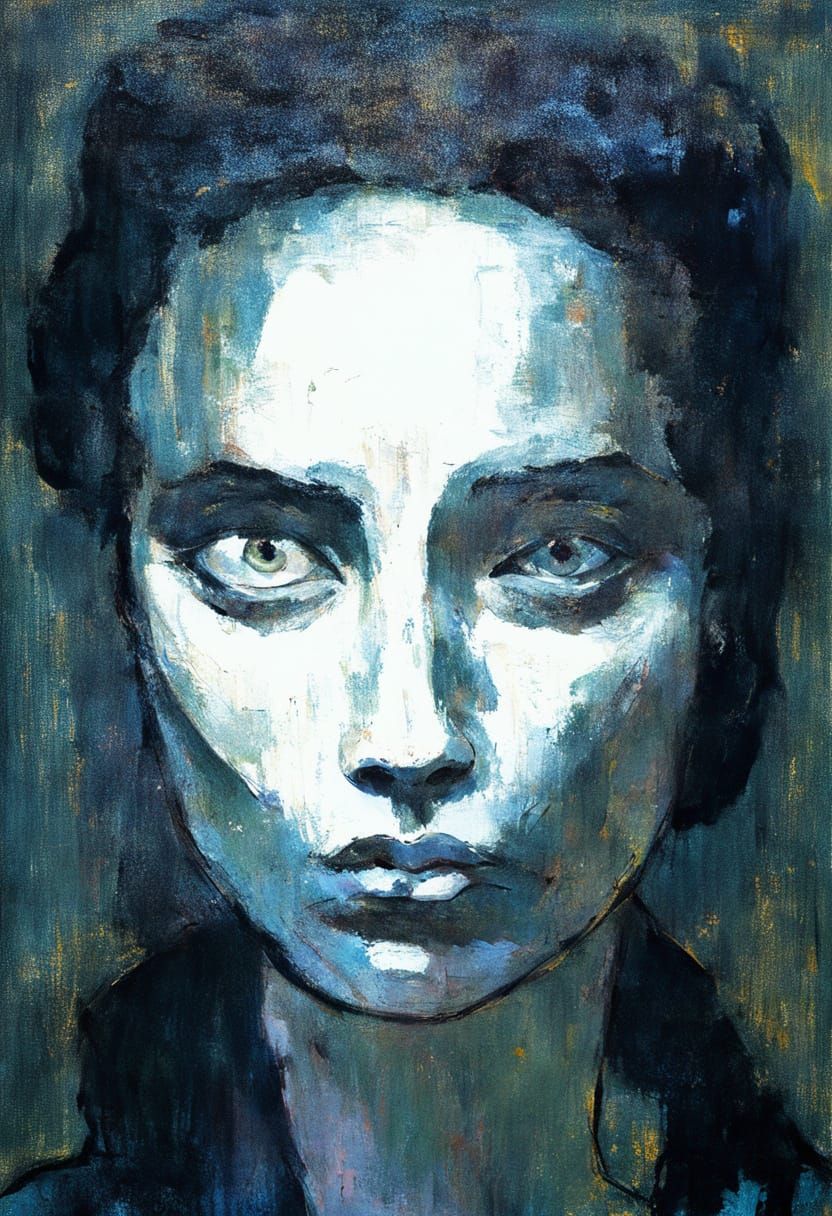 Brooding Woman: An Expressionist Portrait in Schiele Style