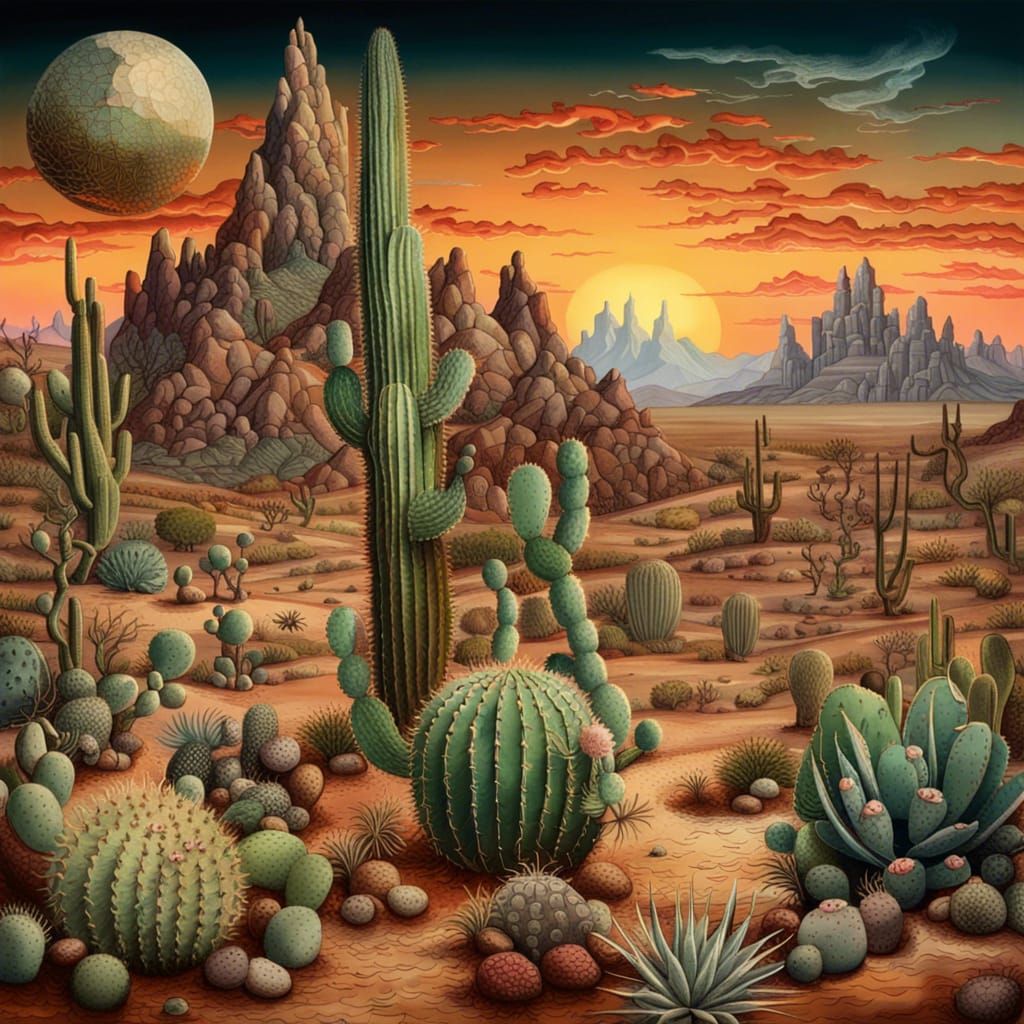 Surreal Desert Sunset Inspired by Bosch