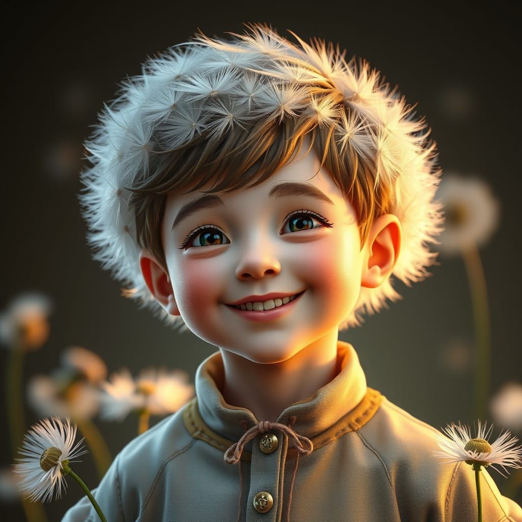 Dandelion Boy Portrait in Fantasy Realism Style