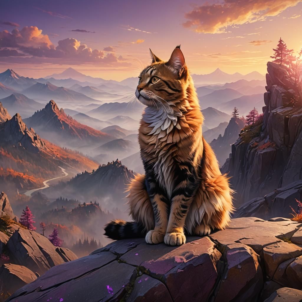 Cat Watches Sunset: Fantasy Concept Art