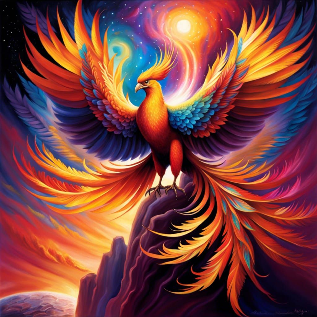 Cosmic Phoenix Rising in a Magical Realm