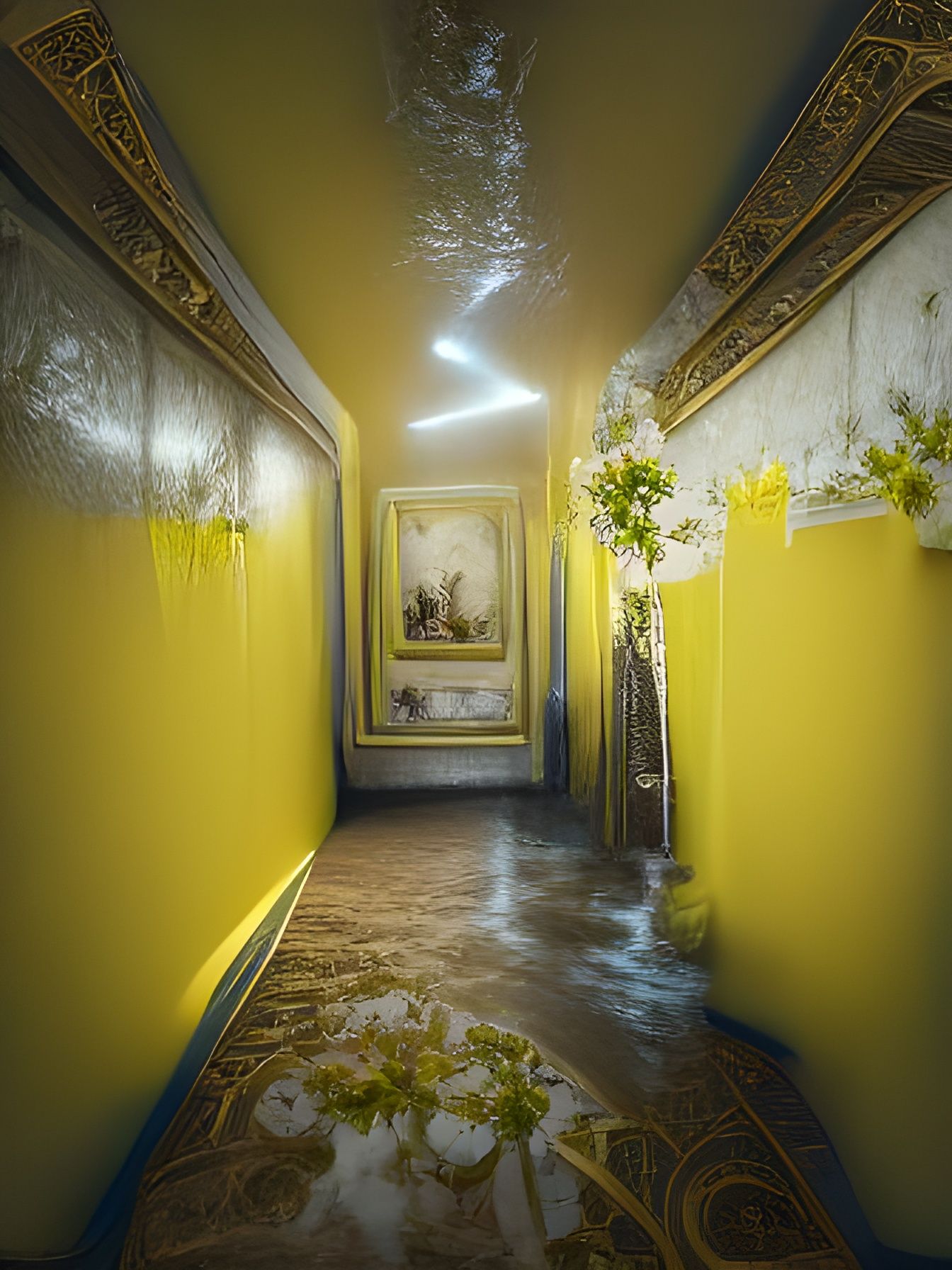 Flooded Rococo Hallway in Eerie Holographic Style