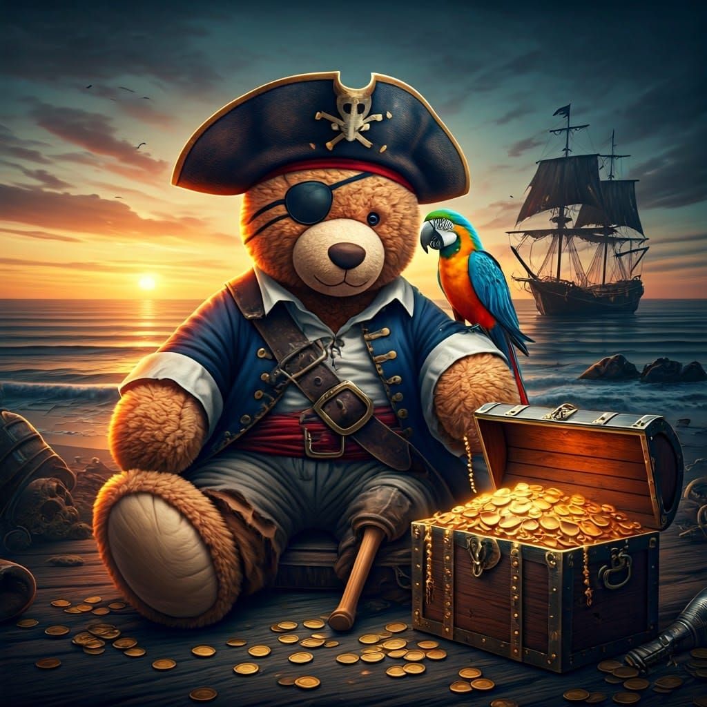 Teddy Bear, the Pirate of the Seven Seas, and his faithful C...