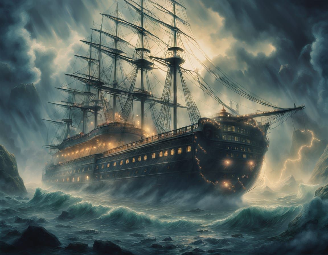 Ornate Ship Ballroom Amidst Storm
