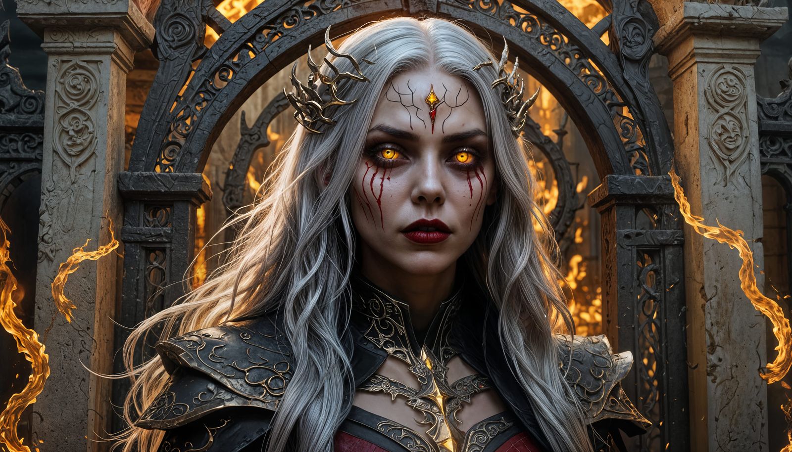 Hyperrealistic Necromancer Guarding Entrance of Damnation