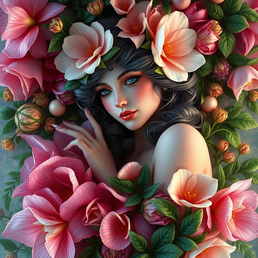 Fantasy Flower Girl in Art Nouveau Style