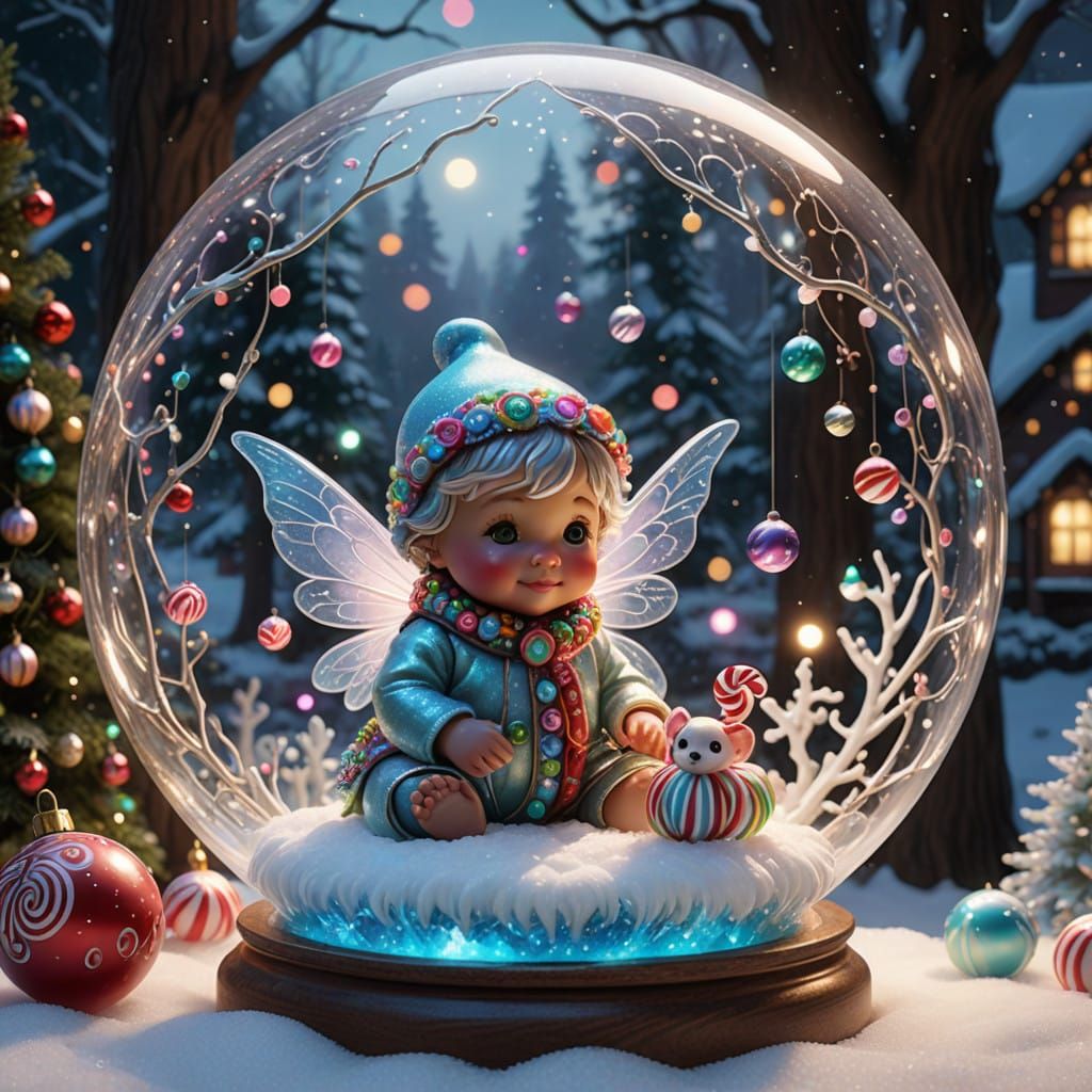 Magical Winter Wonderland with Glass Christmas Fairy and Pup...