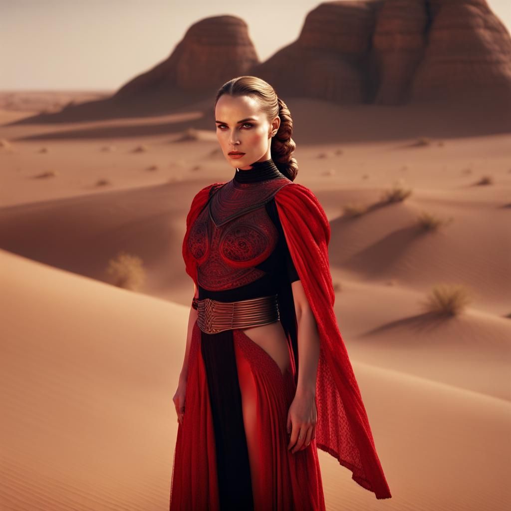 Hyperrealistic Padme Amidala in Desert Scene