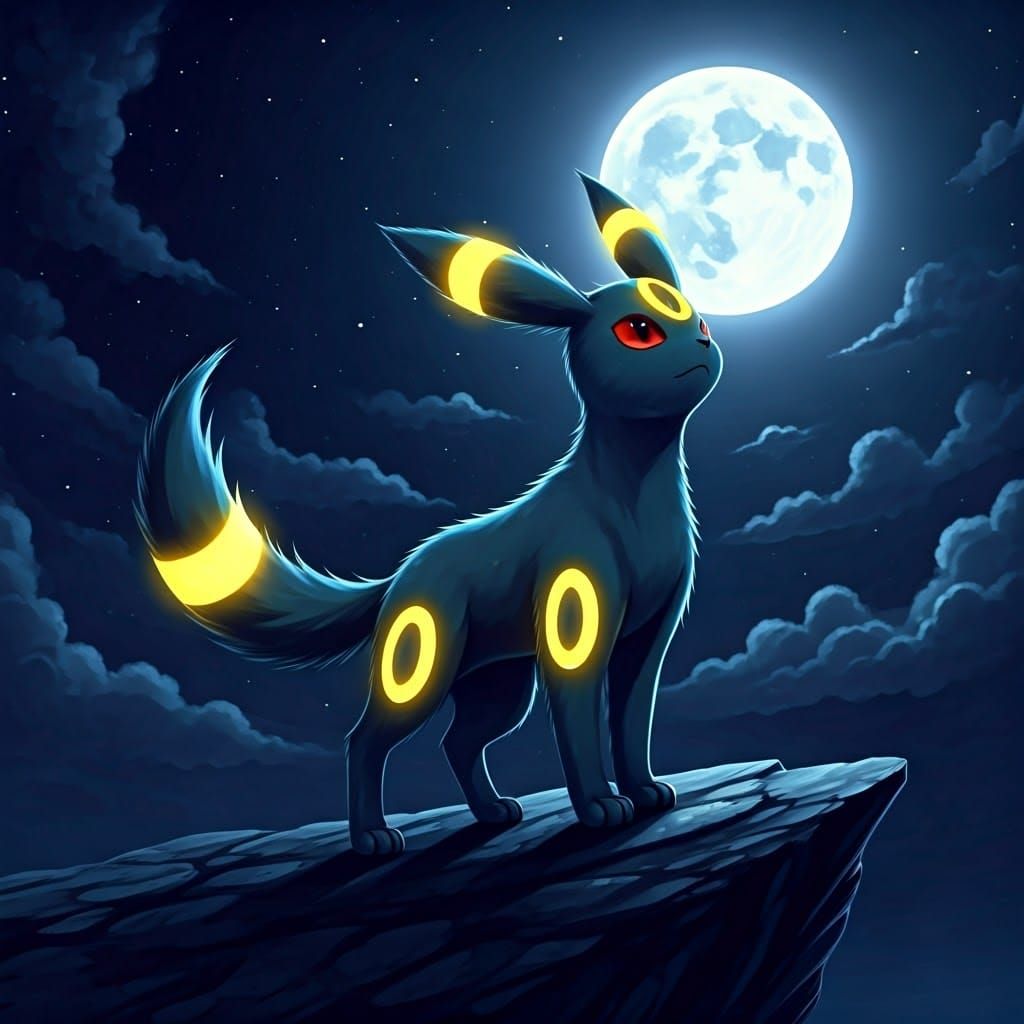 Umbreon Glistening Under Moonlight in Digital Art Style
