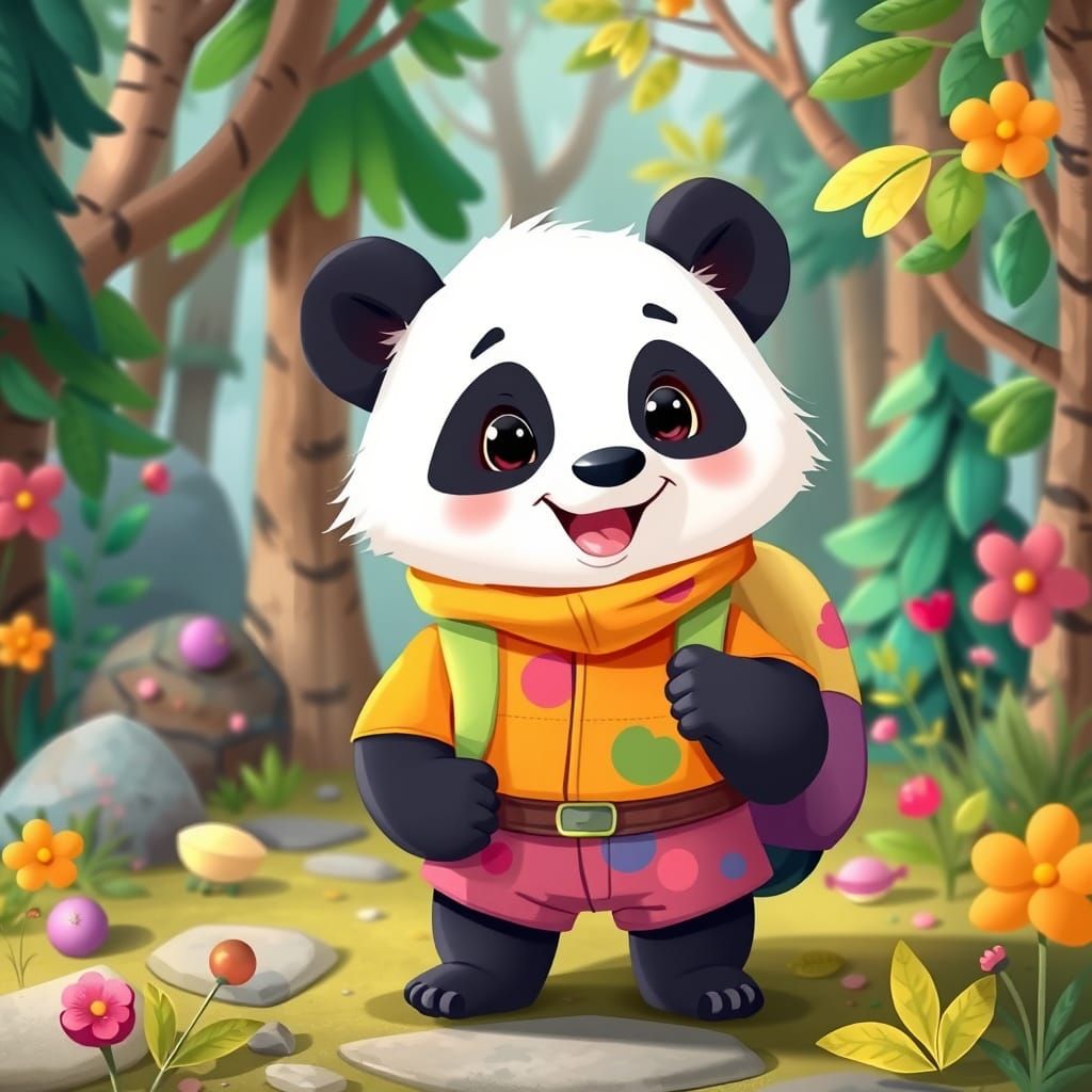 Disney-Style Cartoon Panda with Backpack