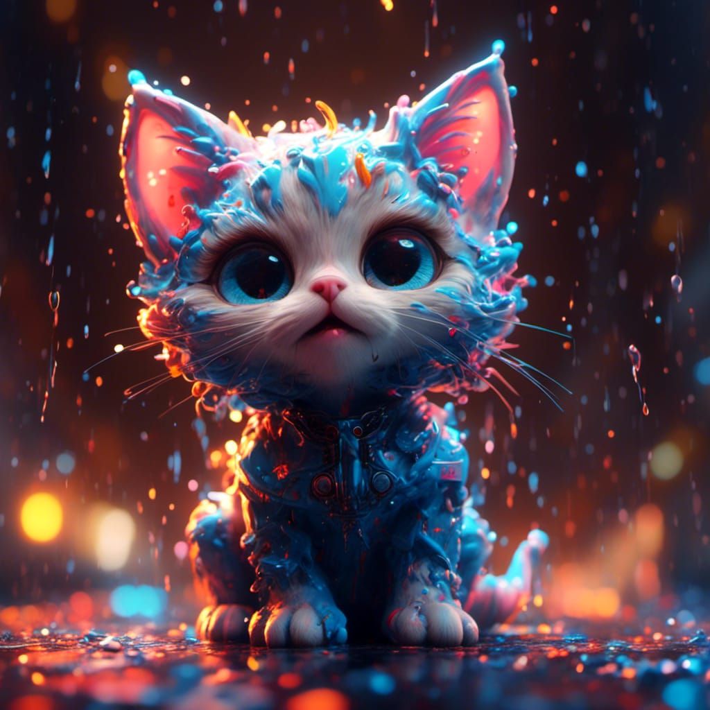 Glowing Eyed Kitten in Colorful Graffiti Art