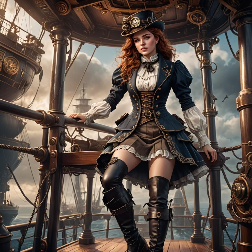 Victorian Steampunk Girl on Flying Ship
