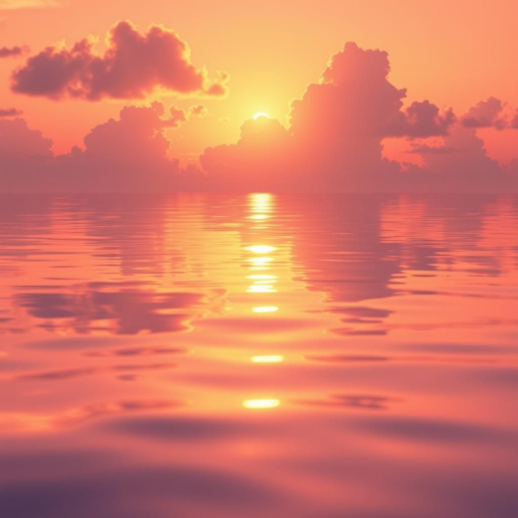 Golden Hour Ocean Reflection in Anime Style