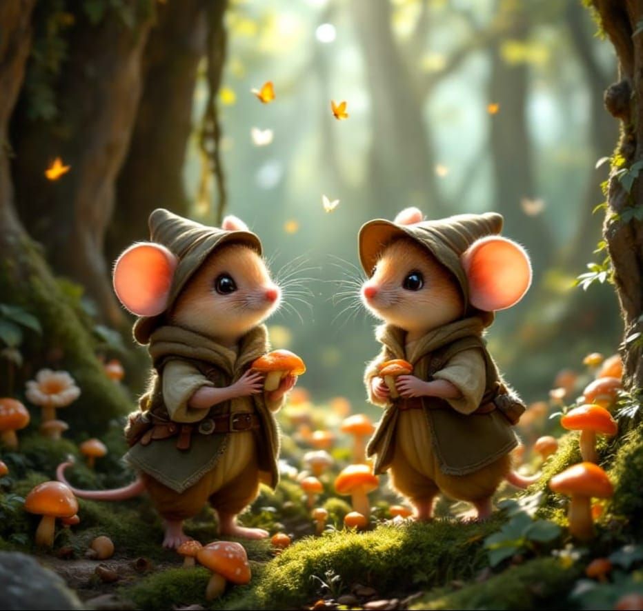 Mice of Middle-Earth: Whimsical Hobbit Mice Gather Mushrooms