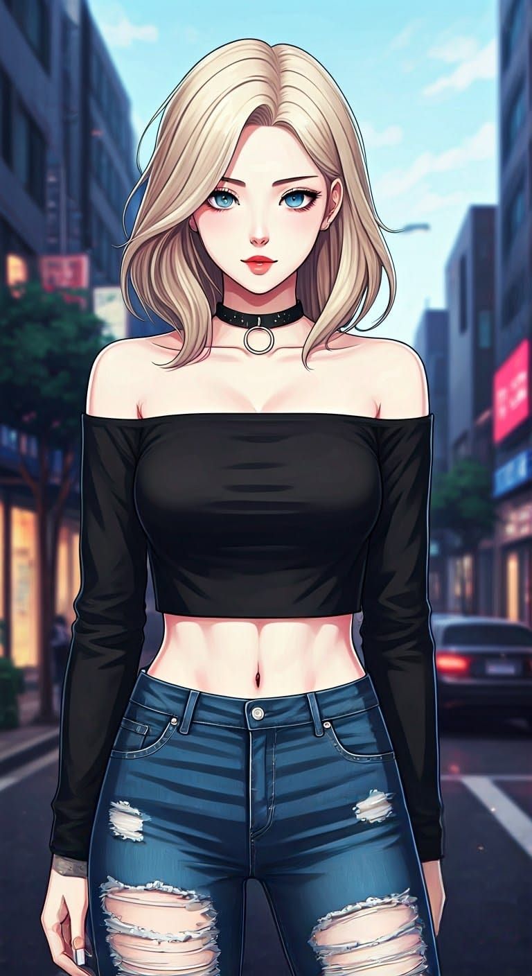 Confident Woman in Shounen Anime Style