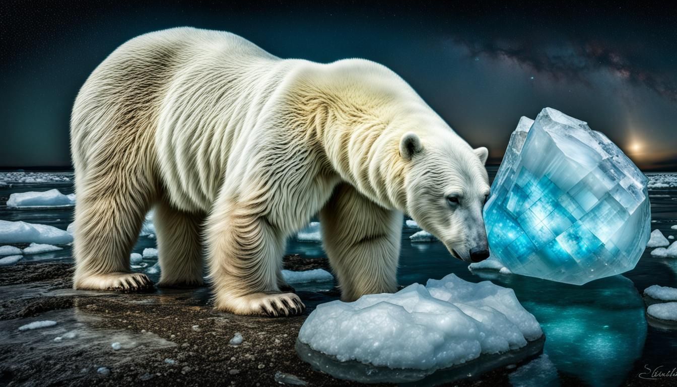 Arctic Polar Bear Hunt at Moonset, Hyperrealistic Photograph