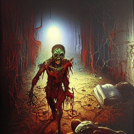 Terrifying Zombie Blood Horror in Oil Painting Style