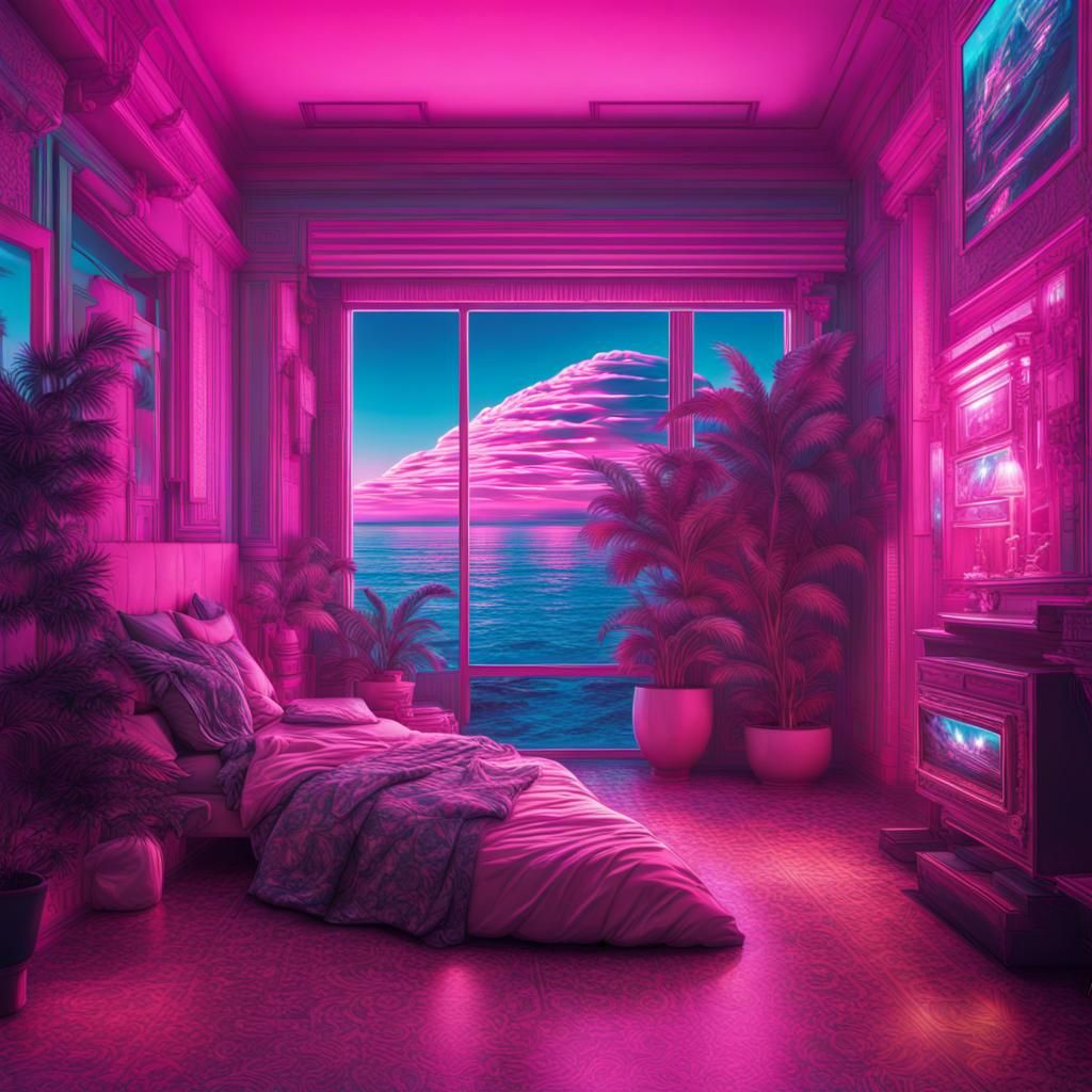 Vaporwave Room with Intricate Details