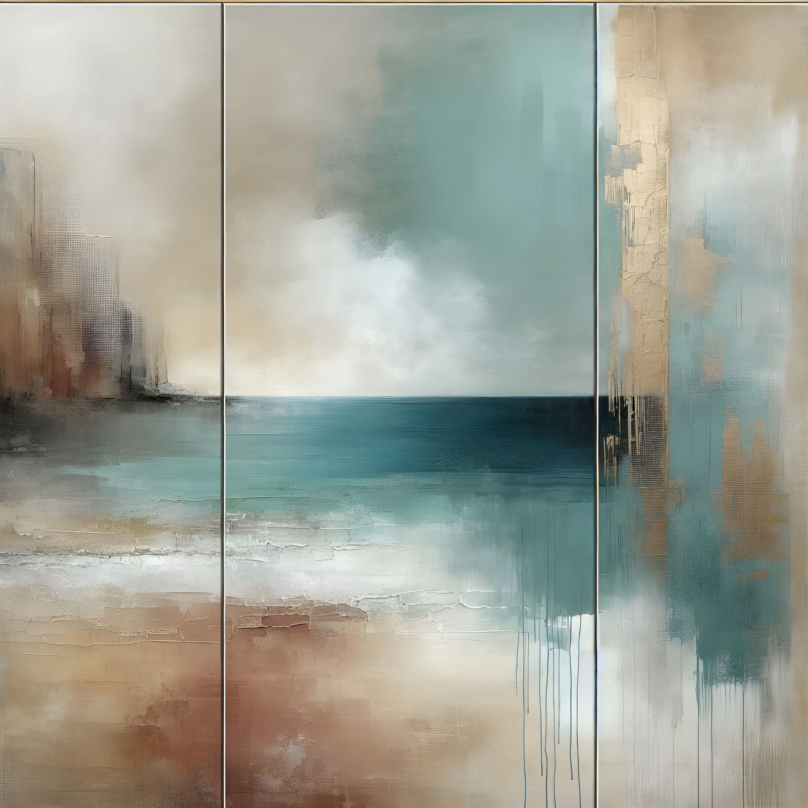 Tranquil Abstract Landscape Painting with Textured Mixed Med...