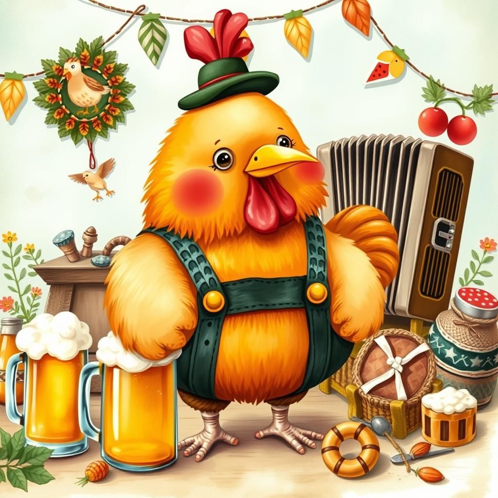 Oktoberfest Chicken in Folk Art Style