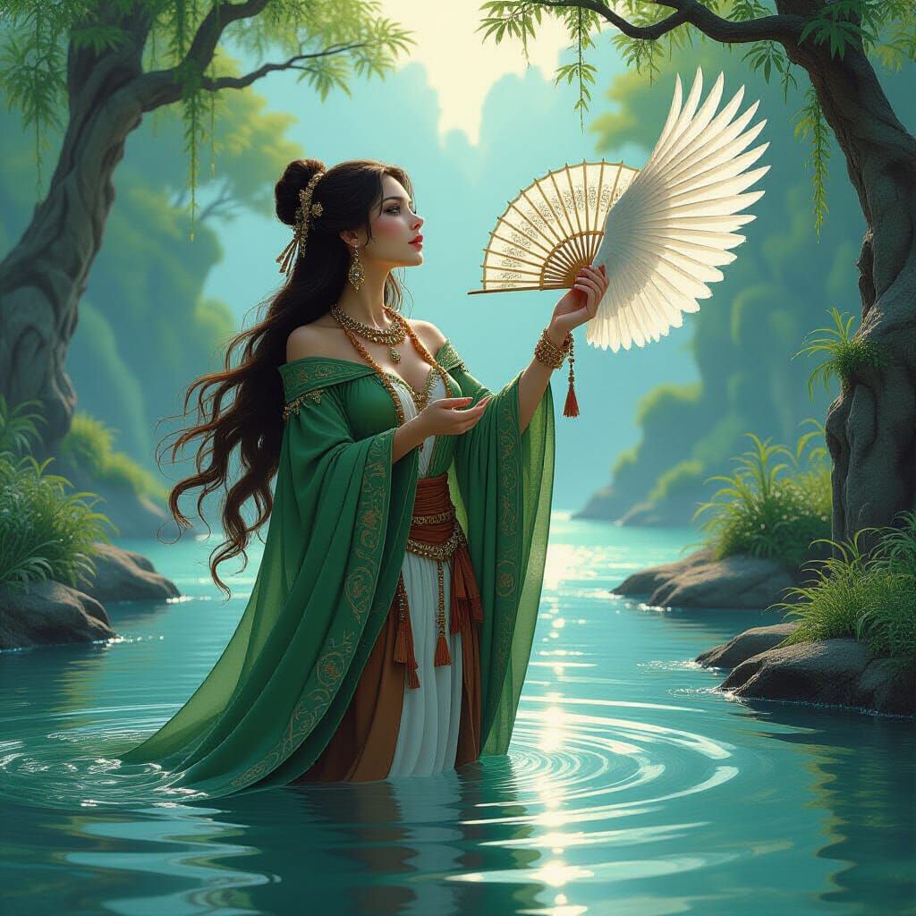 Sorceress Summons Sky Aid in Flowing Robe