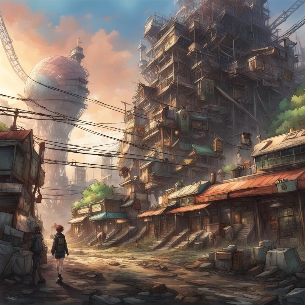 Post-Apocalyptic Theme Park in Anime Style